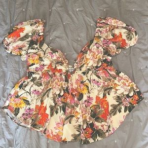 Floral puff sleeve babydoll top